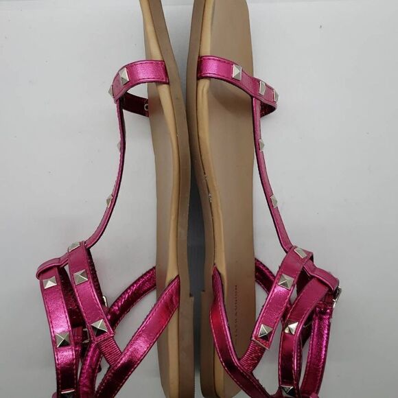 14th and Union Finley Hot Metallic Pink Studded Strappy Flip Flops Size 8.5 - Picture 4 of 8